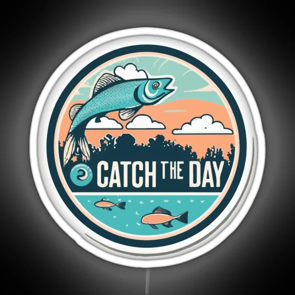 Catch The Day Serene Lake Fishing Silhouette RGB Neon Sign