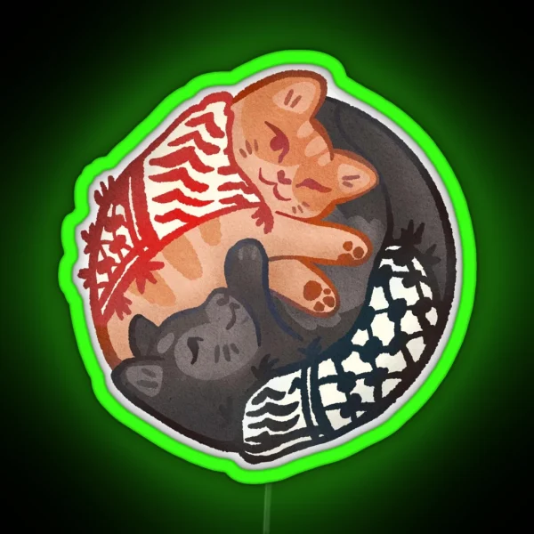 Catffiyeh Arabic Cats Wearing Kufiya RGB Neon Sign