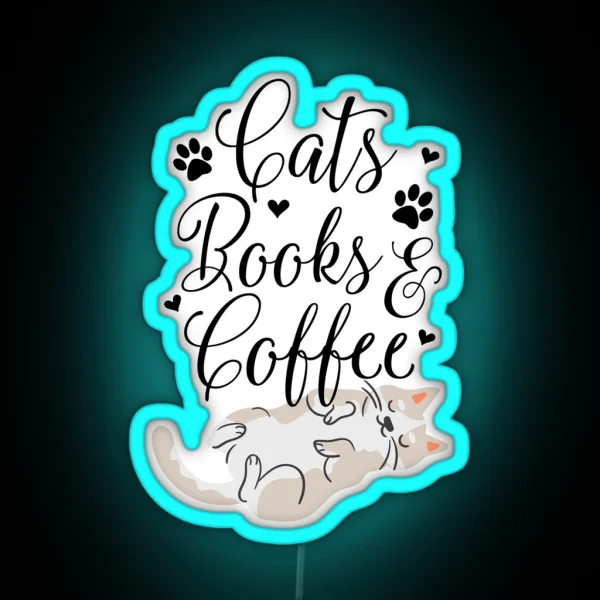 Cats Books And Coffee RGB Neon Sign
