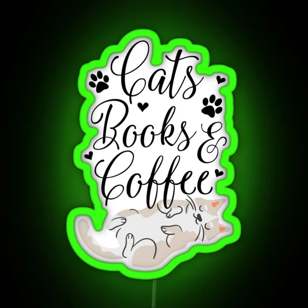 Cats Books And Coffee RGB Neon Sign