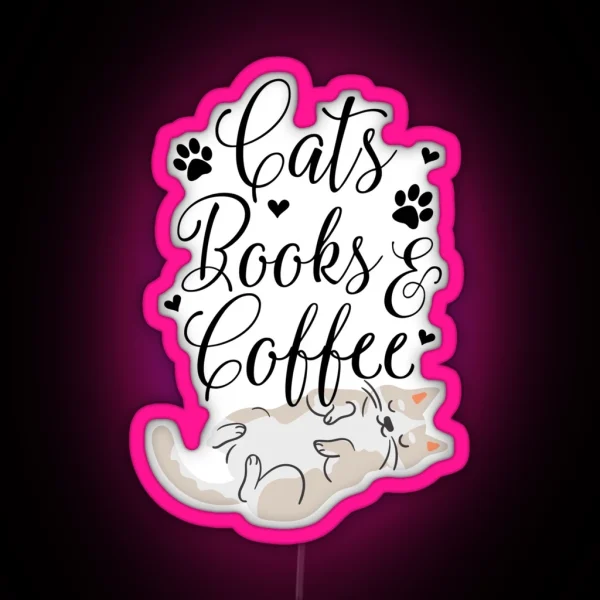 Cats Books And Coffee RGB Neon Sign