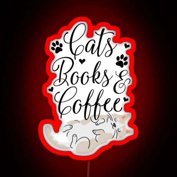 Cats Books And Coffee RGB Neon Sign