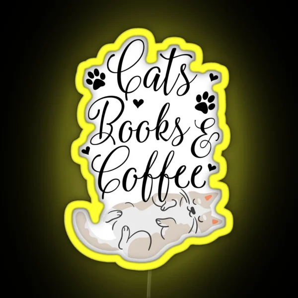 Cats Books And Coffee RGB Neon Sign