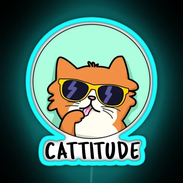 Cattitude Funny Cat Puns RGB Neon Sign