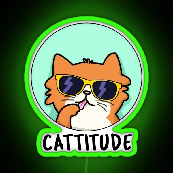 Cattitude Funny Cat Puns RGB Neon Sign