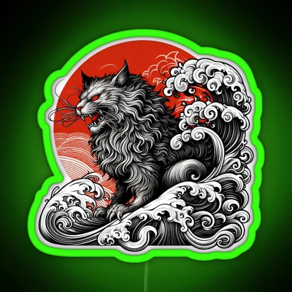 Catzilla Cat Japanese Art Funny RGB Neon Sign