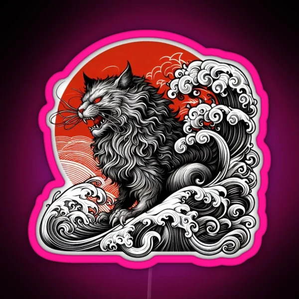 Catzilla Cat Japanese Art Funny RGB Neon Sign