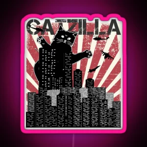 Catzilla Catzilla Cat Japanese Vintage Sunset Style Cat Kitten Lover RGB Neon Sign