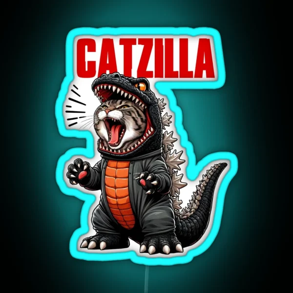 Catzilla Funny Cat Monster Design RGB Neon Sign