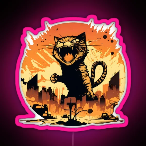 Catzilla Funny Vintage Cat RGB Neon Sign