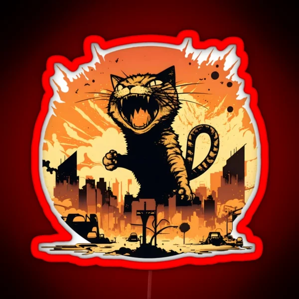 Catzilla Funny Vintage Cat RGB Neon Sign