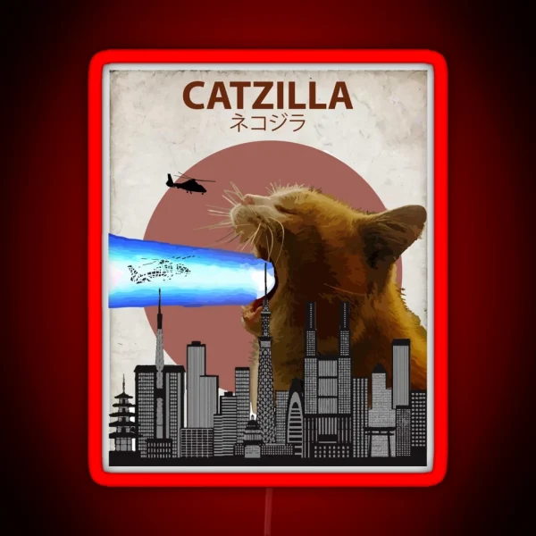 Catzilla Giant Cat With Mouth Lasers RGB Neon Sign