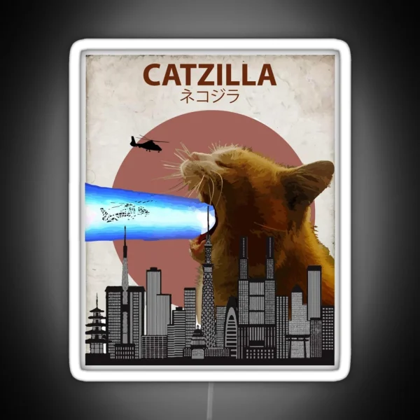 Catzilla Giant Cat With Mouth Lasers RGB Neon Sign