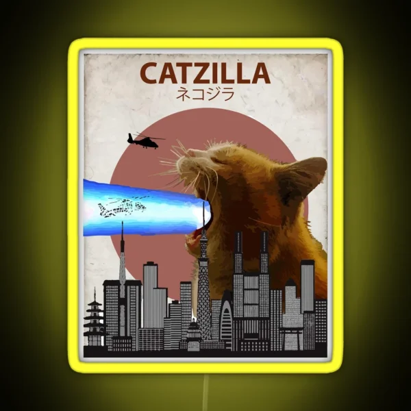 Catzilla Giant Cat With Mouth Lasers RGB Neon Sign