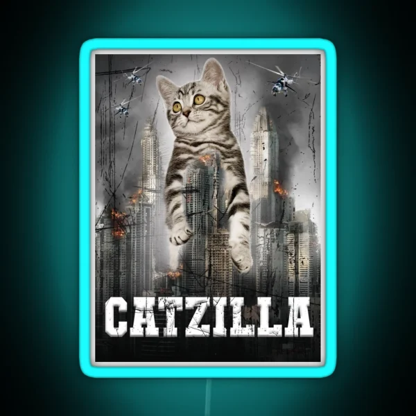 Catzilla Gift Funny Cat Cat Gifts For Him RGB Neon Sign
