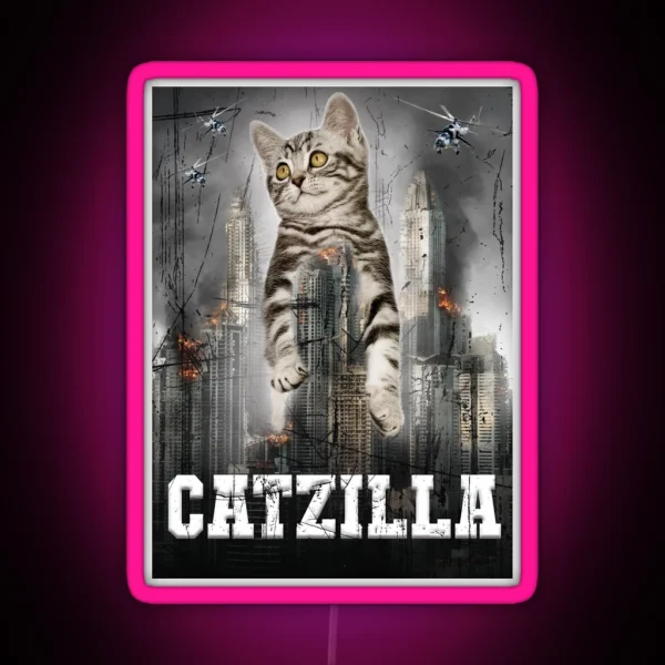 Catzilla Gift Funny Cat Cat Gifts For Him RGB Neon Sign