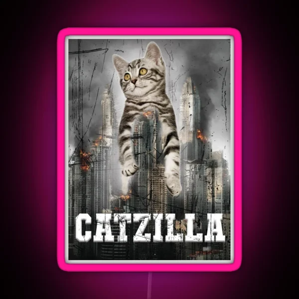 Catzilla Gift Funny Cat Cat Gifts For Him RGB Neon Sign