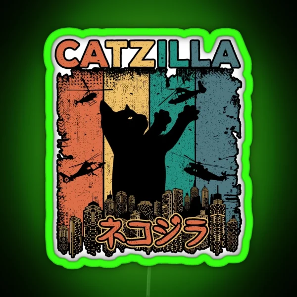 Catzilla Japanese Funny Retro Catzilla RGB Neon Sign