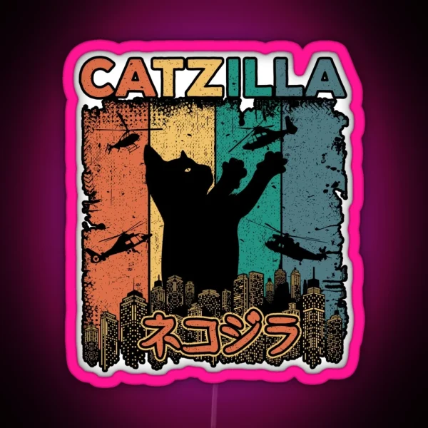 Catzilla Japanese Funny Retro Catzilla RGB Neon Sign