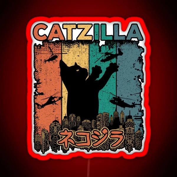 Catzilla Japanese Funny Retro Catzilla RGB Neon Sign