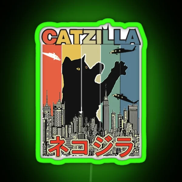 Catzilla Japanese Funny Retro Catzilla RGB Neon Sign