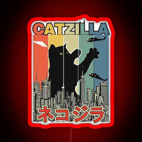 Catzilla Japanese Funny Retro Catzilla RGB Neon Sign