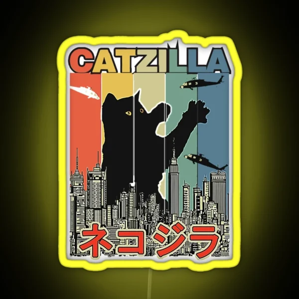 Catzilla Japanese Funny Retro Catzilla RGB Neon Sign