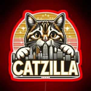 Catzilla Japanese Retro Vintage Sunset Cat Kitten Lovers RGB Neon Sign