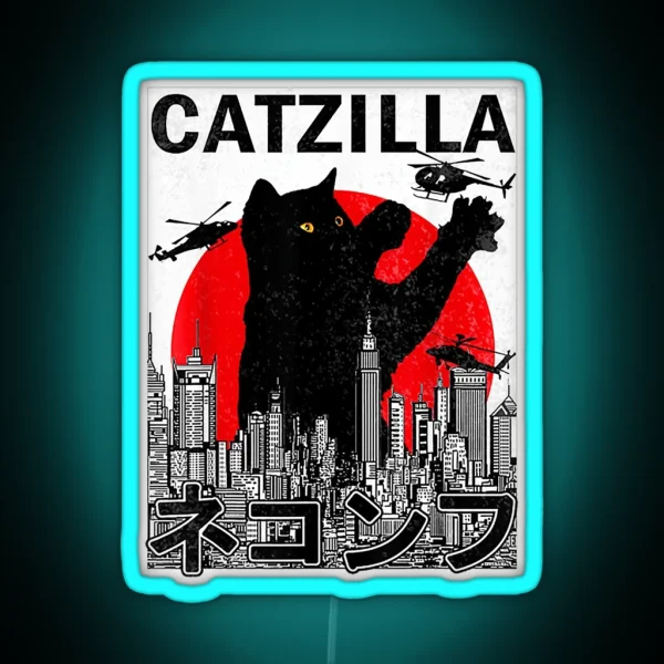 Catzilla Japanese Vintage Sunset Style Cat RGB Neon Sign