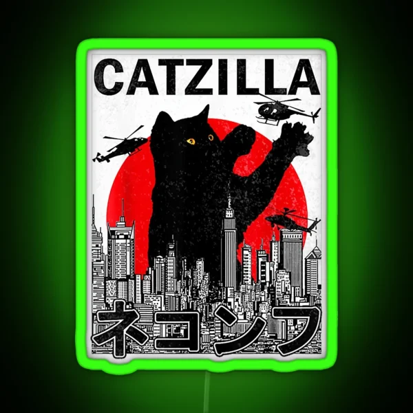 Catzilla Japanese Vintage Sunset Style Cat RGB Neon Sign