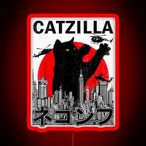 Catzilla Japanese Vintage Sunset Style Cat Kitten Lover RGB Neon Sign