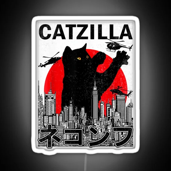 Catzilla Japanese Vintage Sunset Style Cat RGB Neon Sign