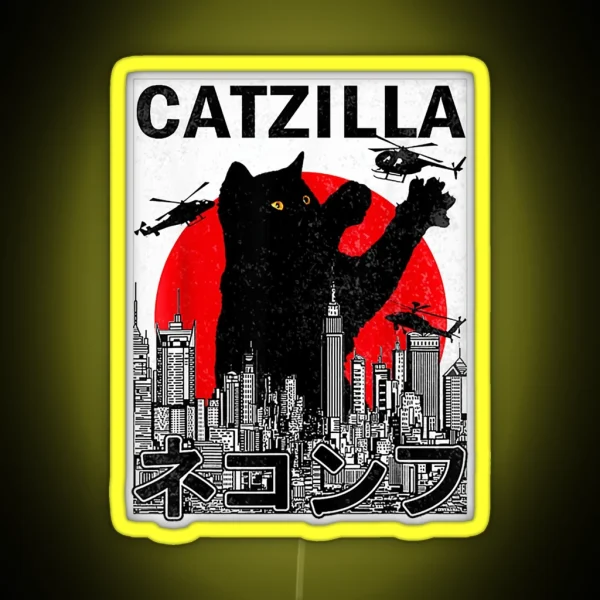 Catzilla Japanese Vintage Sunset Style Cat RGB Neon Sign