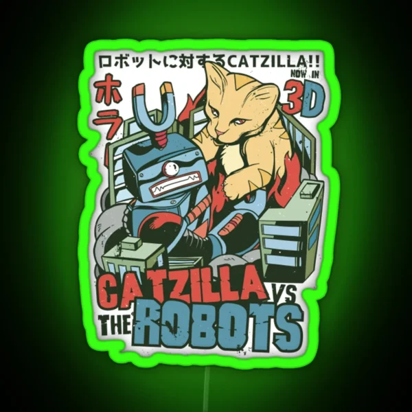 Catzilla Japanese Vs Robots RGB Neon Sign