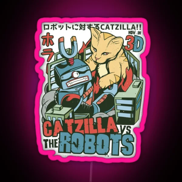 Catzilla Japanese Vs Robots RGB Neon Sign