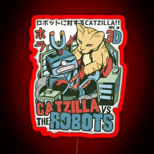 Catzilla Japanese Vs Robots RGB Neon Sign