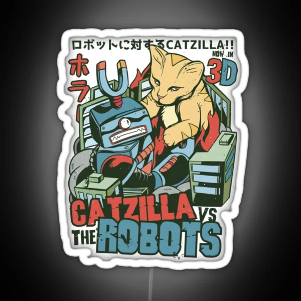 Catzilla Japanese Vs Robots RGB Neon Sign