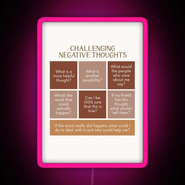 CBT Challenging Negative Thoughts RGB Neon Sign