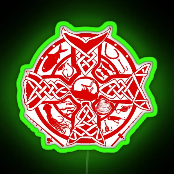 Celtic Fish Tail Cross With Story RGB Neon Sign
