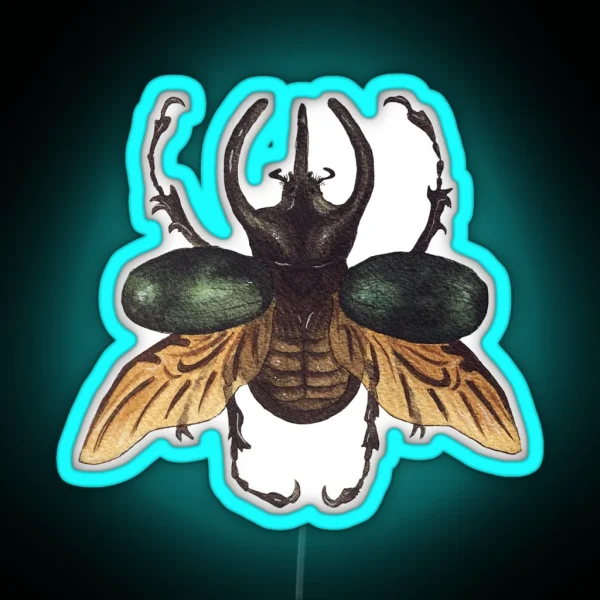 Chalcosoma Atlas Dynastid Beetle Watercolor RGB Neon Sign