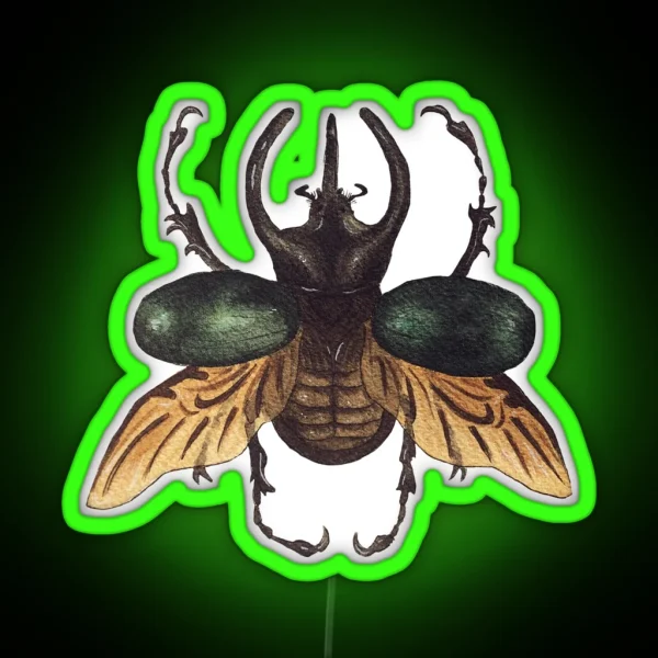 Chalcosoma Atlas Dynastid Beetle Watercolor RGB Neon Sign