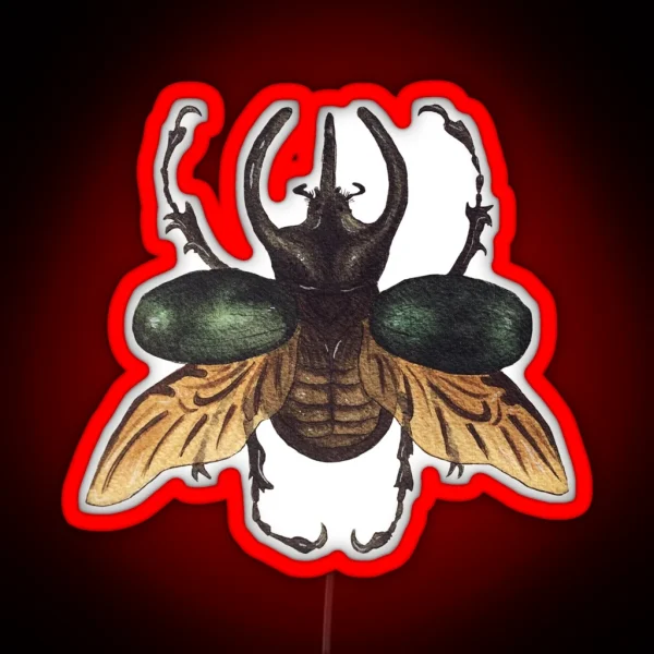 Chalcosoma Atlas Dynastid Beetle Watercolor RGB Neon Sign
