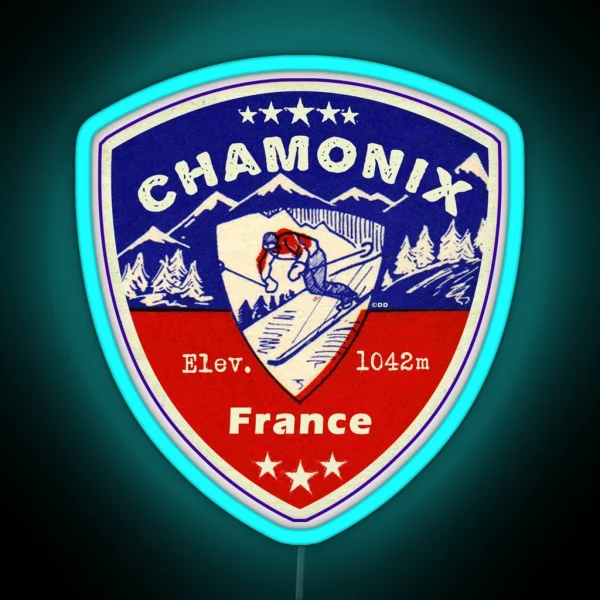 Chamonix France Skiing Ski Mountains Skier RGB Neon Sign