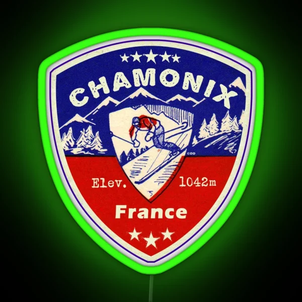 Chamonix France Skiing Ski Mountains Skier RGB Neon Sign