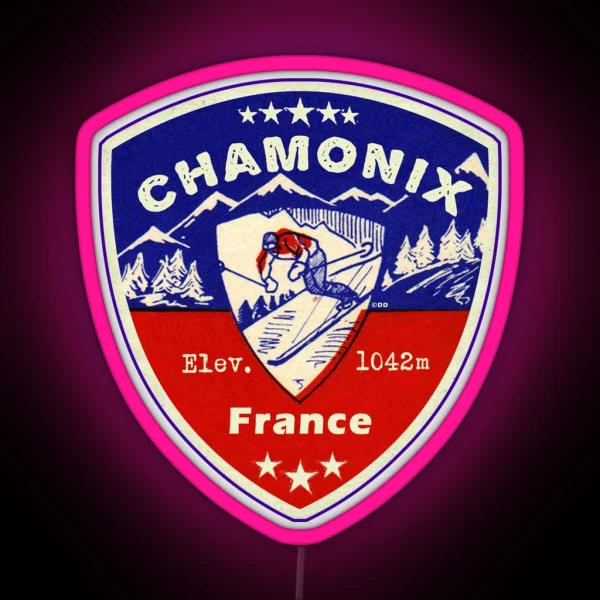 Chamonix France Skiing Ski Mountains Skier RGB Neon Sign