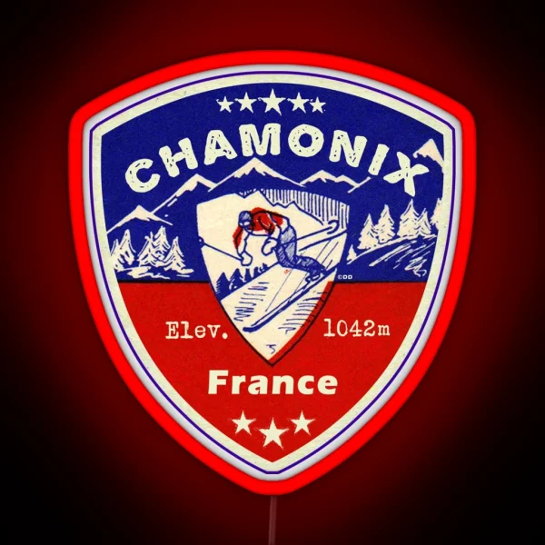 Chamonix France Skiing Ski Mountains Skier RGB Neon Sign
