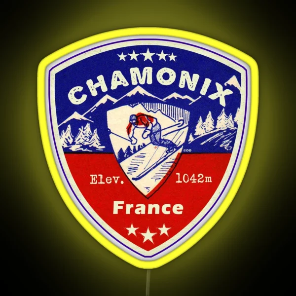 Chamonix France Skiing Ski Mountains Skier RGB Neon Sign