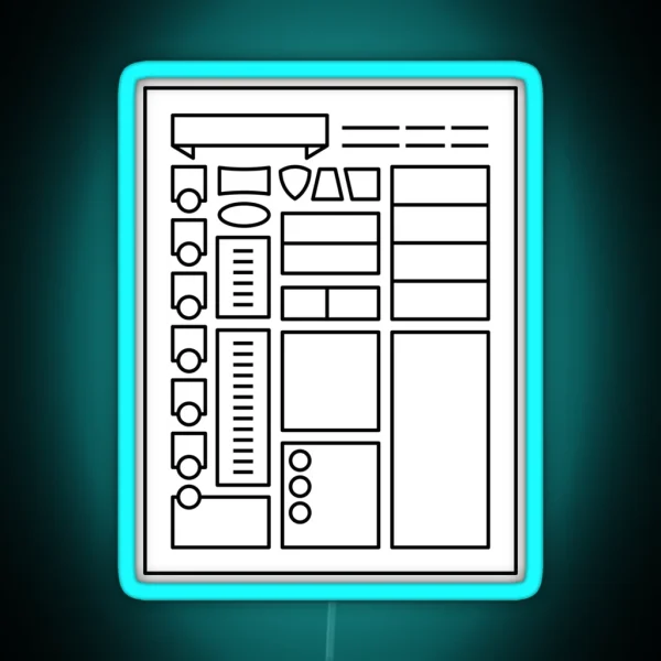 Character Sheet Dungeons And Dragons Line Art Series RGB Neon Sign