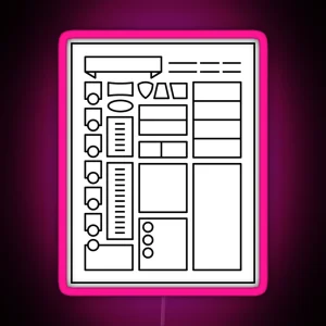 Character Sheet Dungeons And Dragons Line Art Series RGB Neon Sign