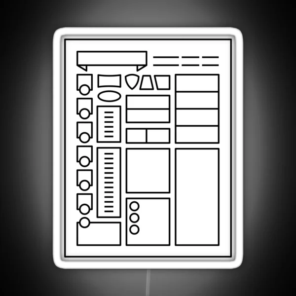 Character Sheet Dungeons And Dragons Line Art Series RGB Neon Sign